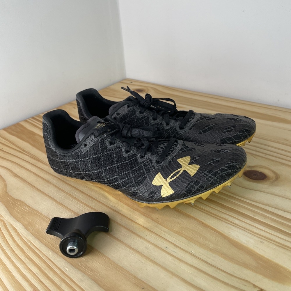 Under Armour 7.5 Sprint Pro 3 HOVR Track Field Spikes Shoes Gold 100m 200m +Tool